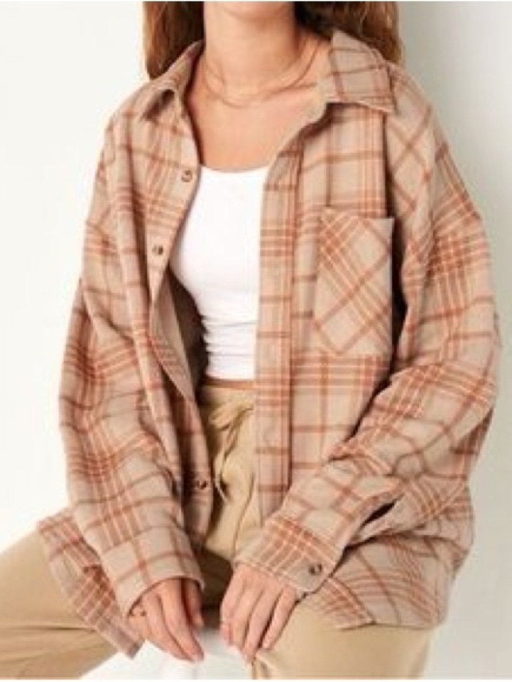 PINK Victoria's Secret Taupe and Tan Plaid Button-Down Shirt